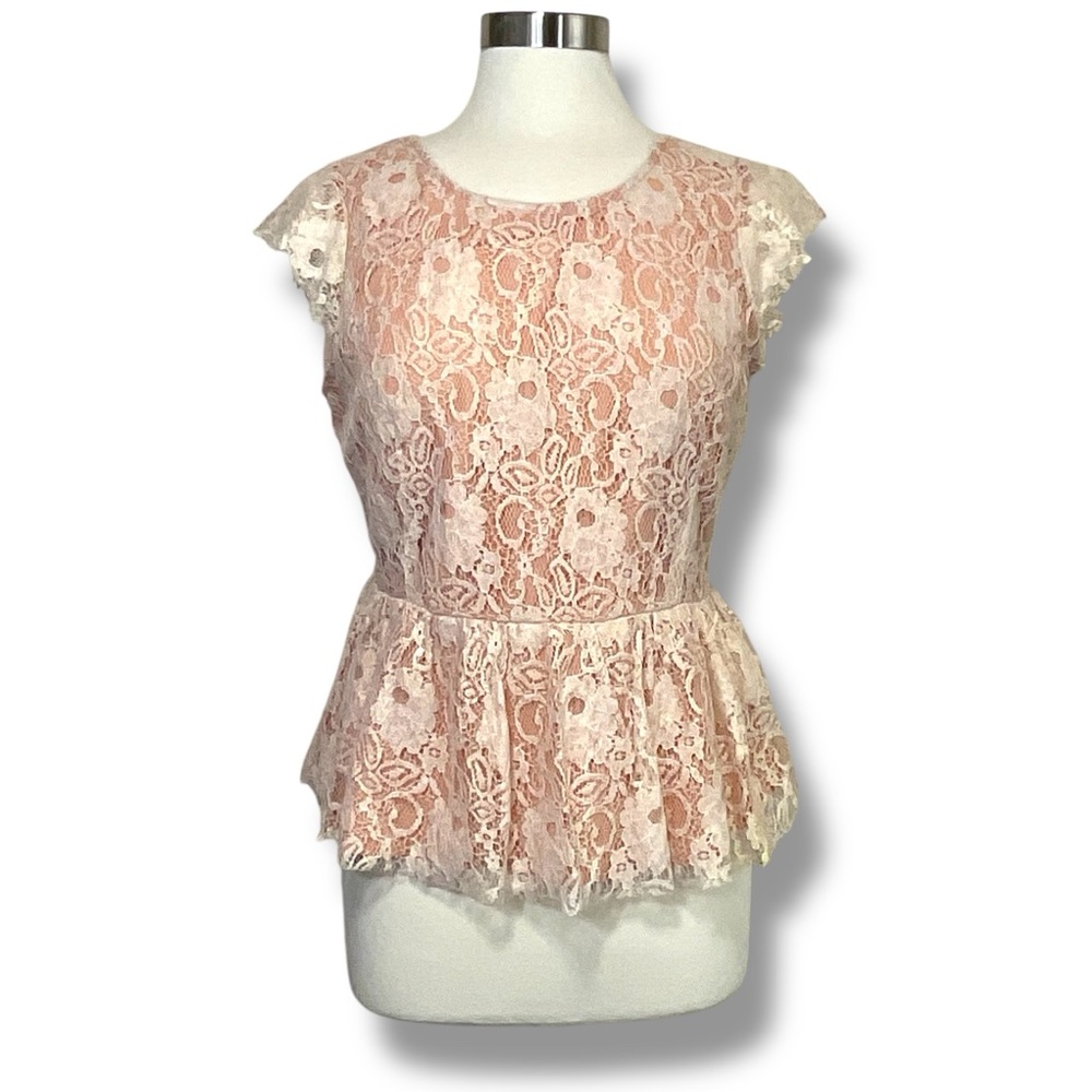 Anthropologie Maeve Katrina Lace Shimmer Peplum Top - Picture 3 of 9